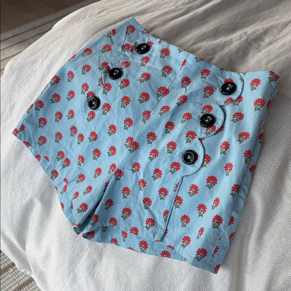 Maeve Light Blue High-Waist Floral Button Shorts